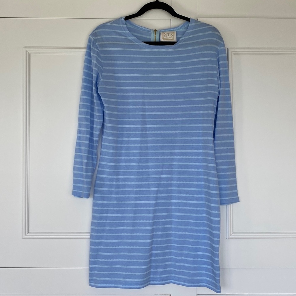 Sail to Sable STS Periwinkle Blue Striped LS Dress Size Medium EUC